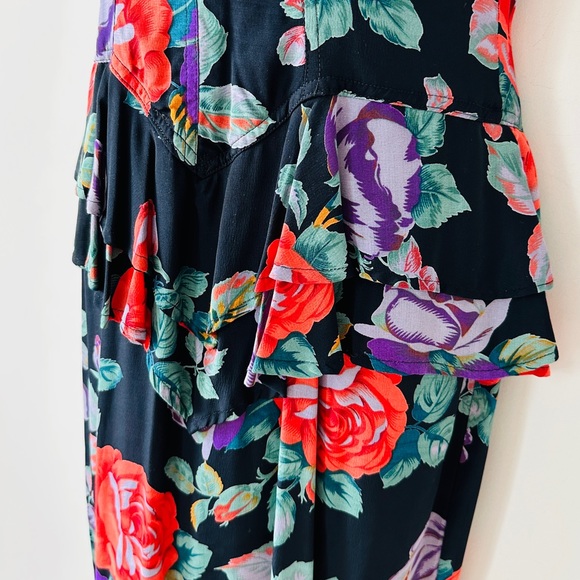 Beautiful Vintage Floral Print Flattering Fit Midi Dress By Karen Alexander Sz 6 - Picture 4 of 12